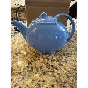 Hall China Airflow Teapot Periwinkle Blue Vintage Art Deco Ceramic Made in USA